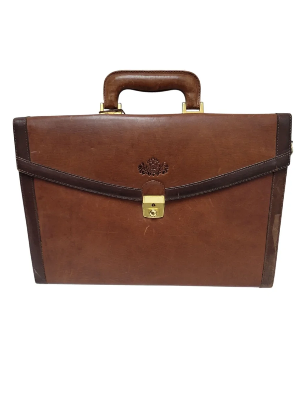 Ralph Lauren Vintage Handmade Expandable 3-Compartments Brown Leather Briefcase